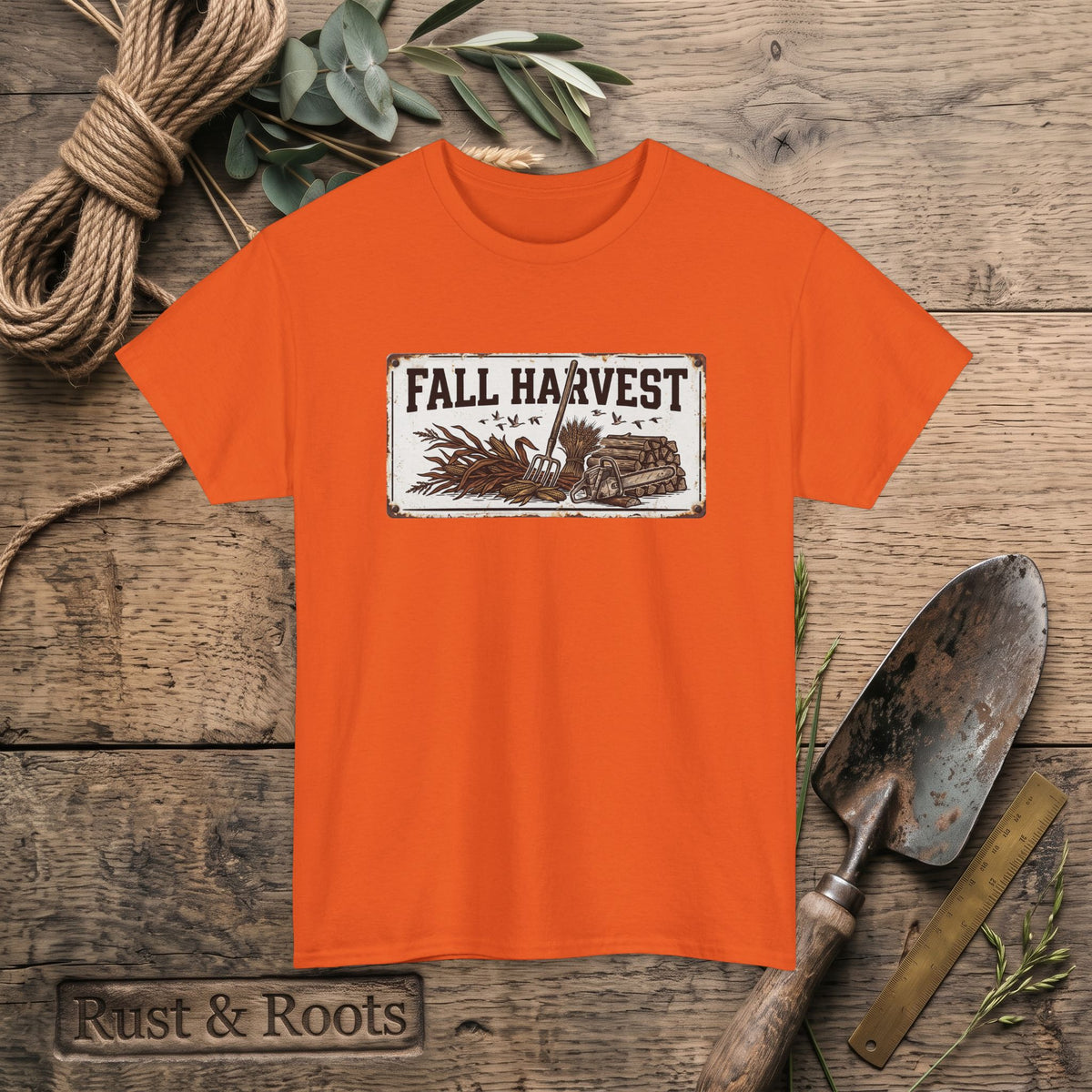 Fall Harvest Tee — Rustic Pumpkin & Scarecrow Autumn Farm Shirt