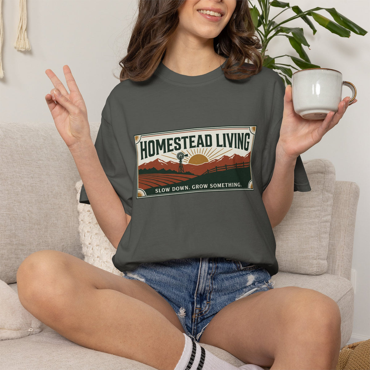 Homestead Living T-Shirt — 'Slow Down, Grow Something' Rustic Farm Tee