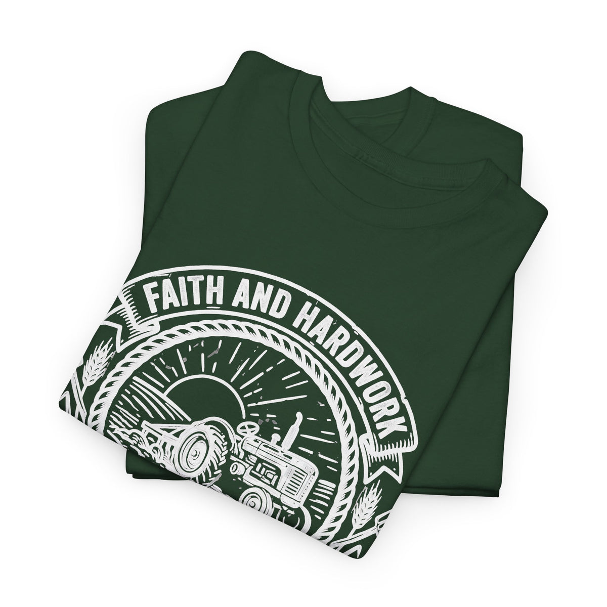 Tractor Farm Tee — "Faith and Hardwork, Cultivating Tradition" Vintage Farm Crew Shirt