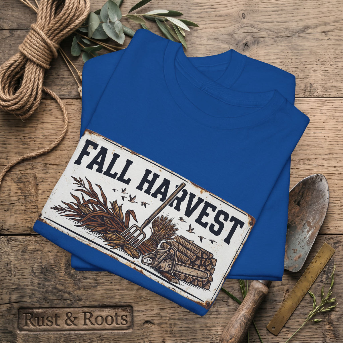 Fall Harvest Tee — Rustic Pumpkin & Scarecrow Autumn Farm Shirt