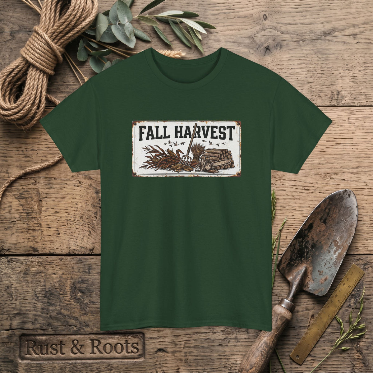 Fall Harvest Tee — Rustic Pumpkin & Scarecrow Autumn Farm Shirt