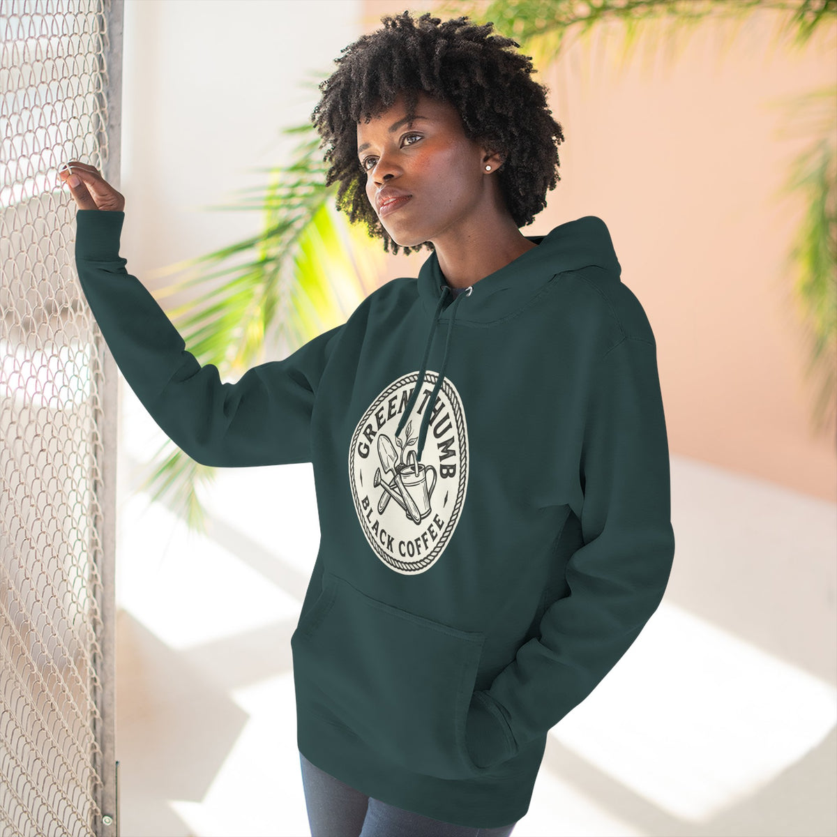 Coffee Logo Hoodie — “Green Thumb Black Coffee” Graphic Pullover
