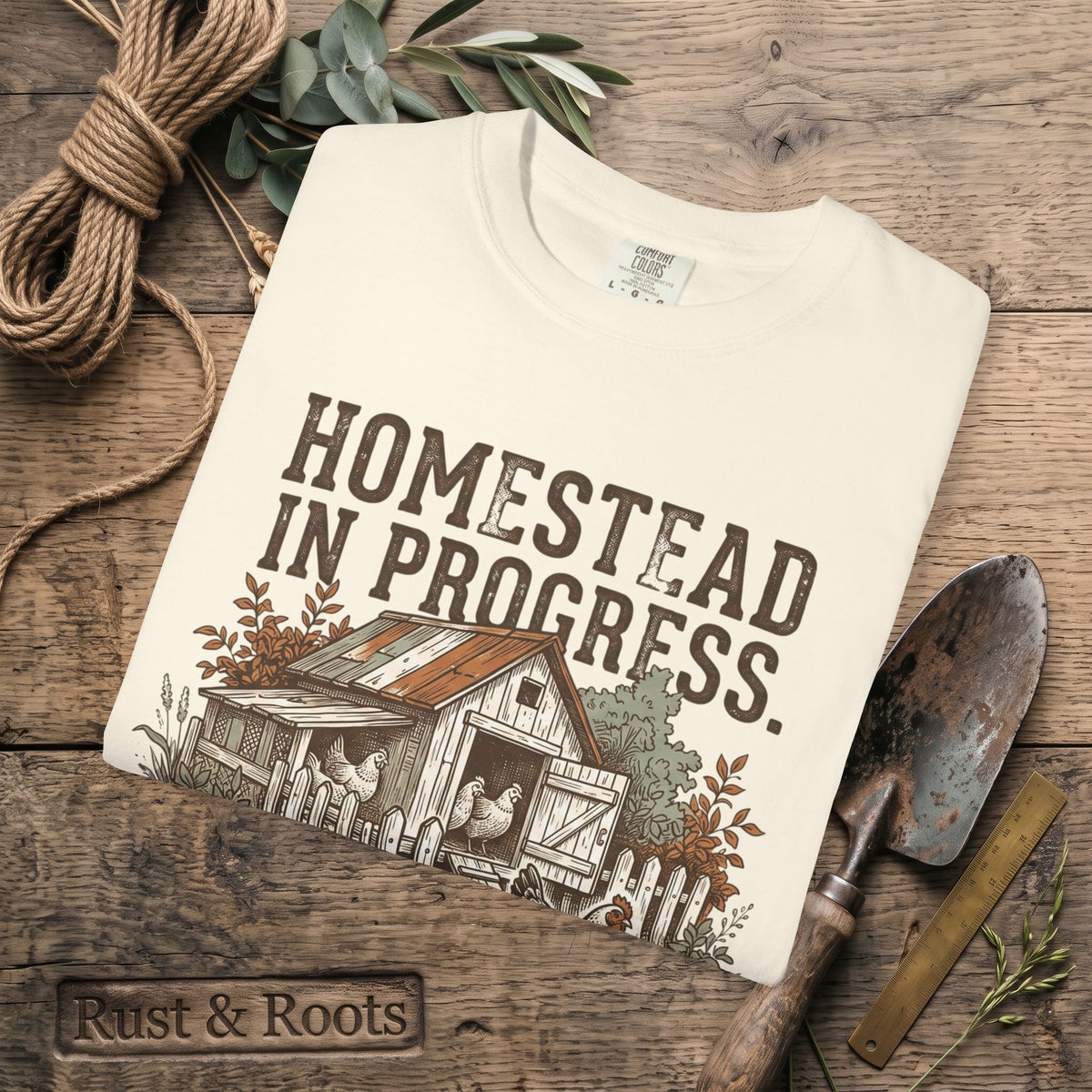 Homestead in Progress T-Shirt — "We’re All Just Winging It" Farmhouse Chicken Tee