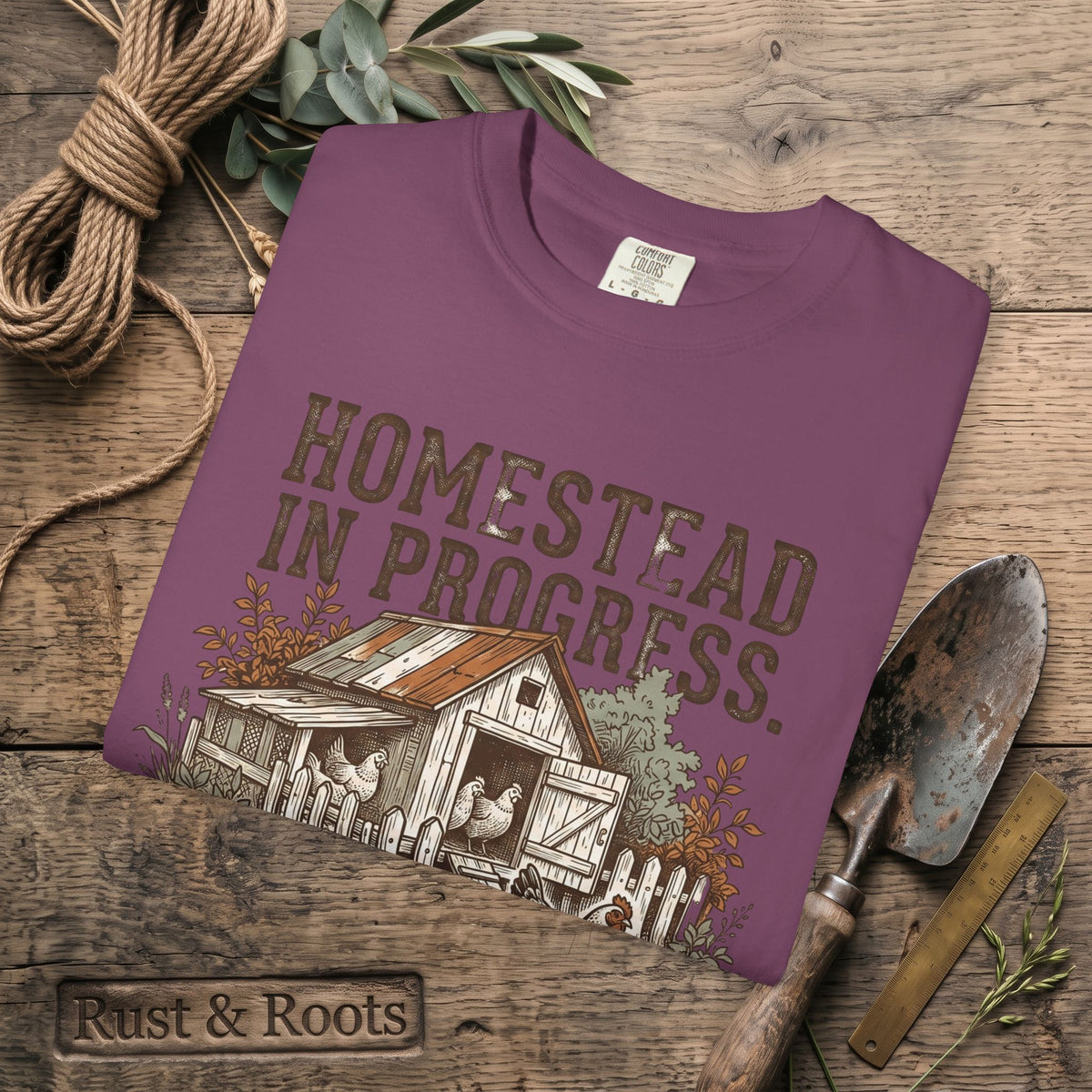 Homestead in Progress T-Shirt — "We’re All Just Winging It" Farmhouse Chicken Tee