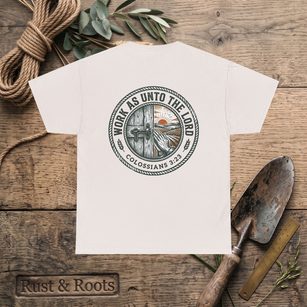 T-Shirt — “Work As Unto The Lord” Christian Faith Tee (Colossians 3:23)