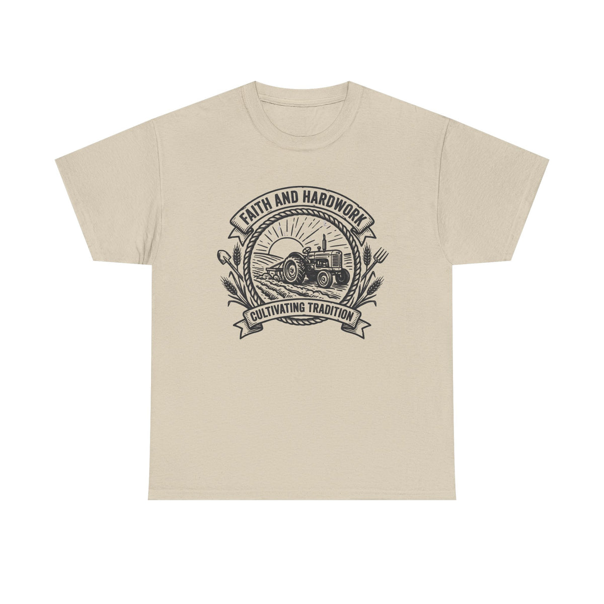 Tractor Farm Tee — "Faith and Hardwork, Cultivating Tradition" Vintage Farm Crew Shirt