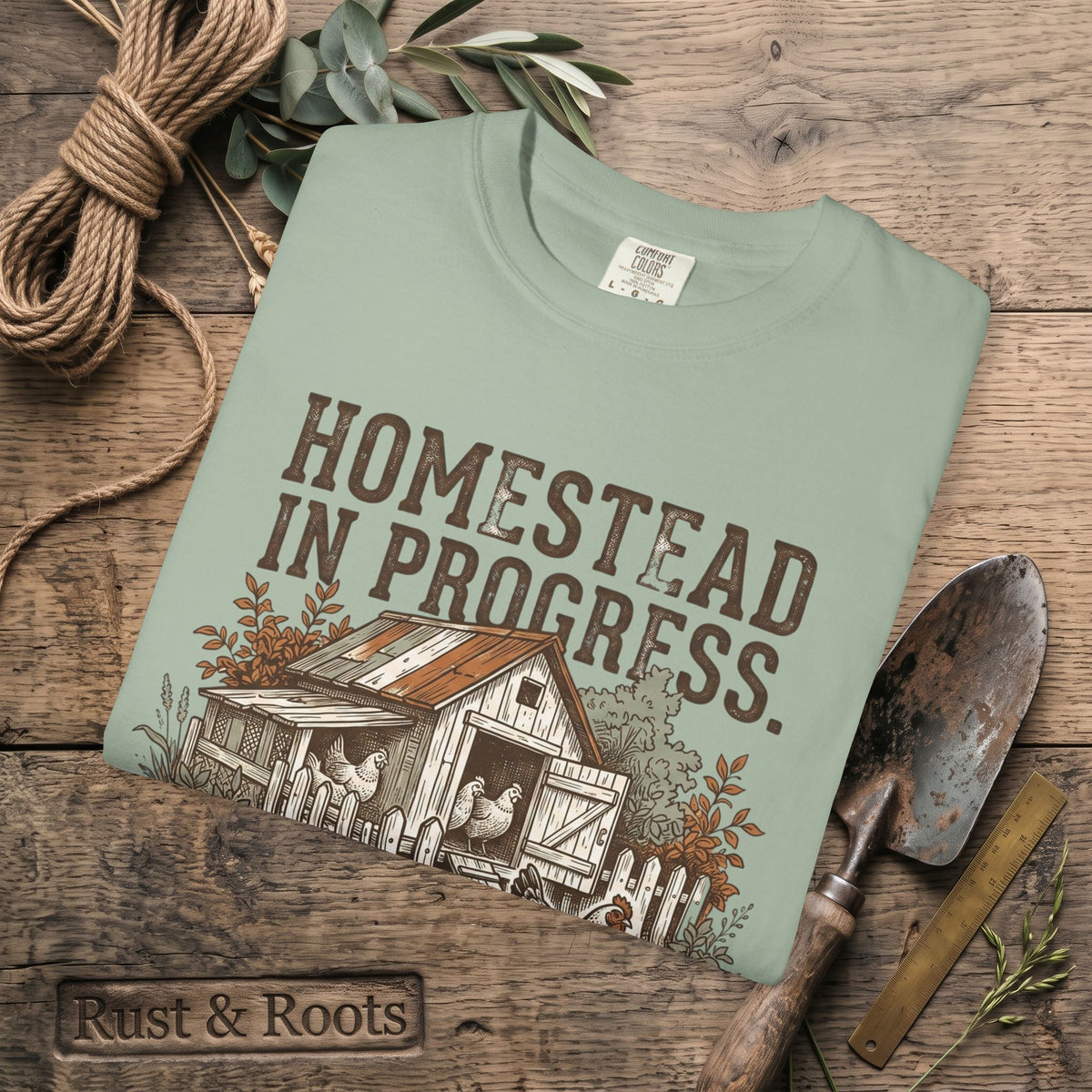 Homestead in Progress T-Shirt — "We’re All Just Winging It" Farmhouse Chicken Tee