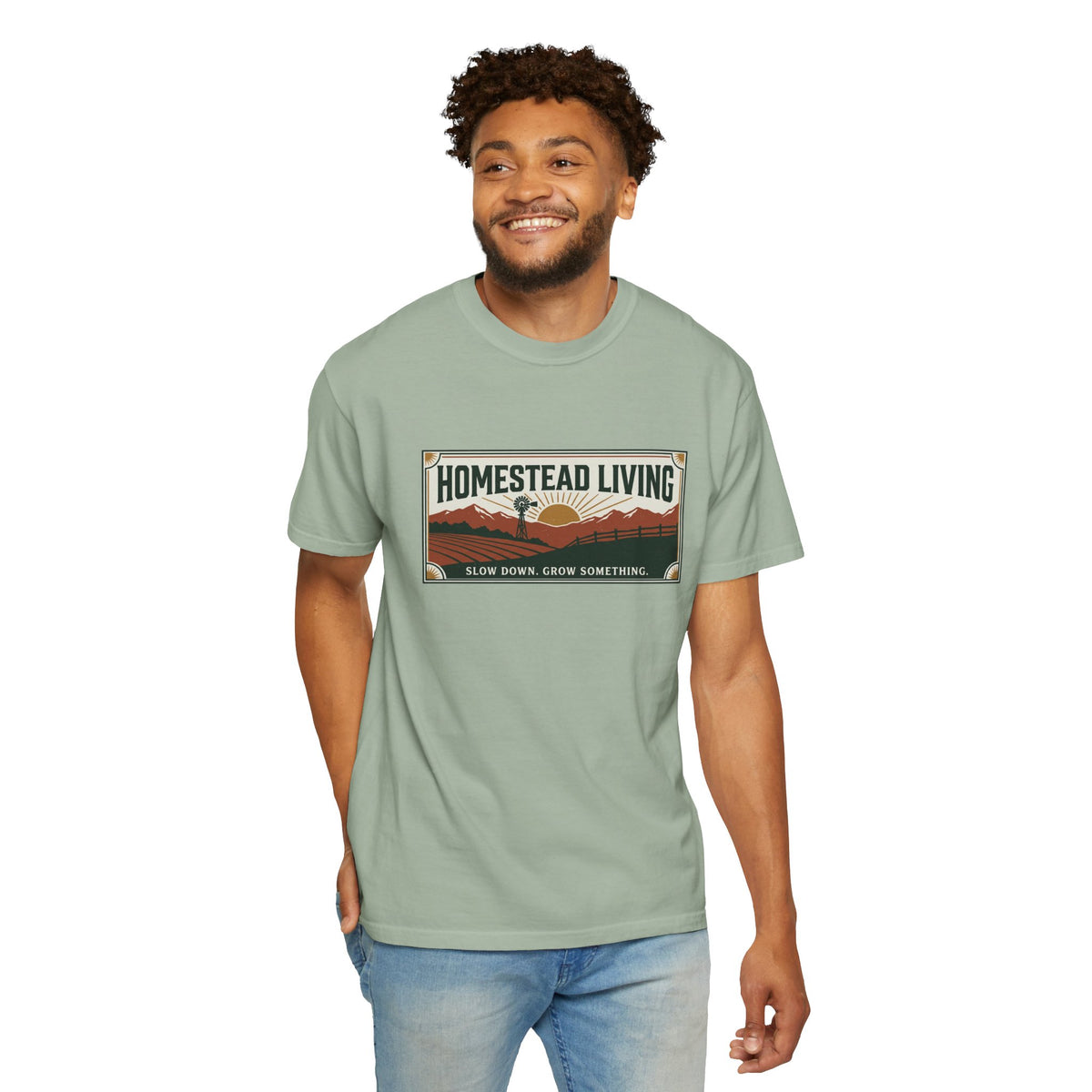 Homestead Living T-Shirt — 'Slow Down, Grow Something' Rustic Farm Tee