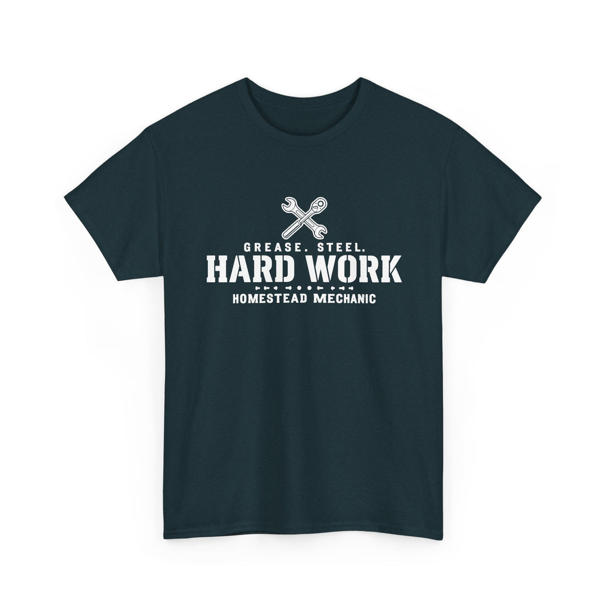 Hard Work Homestead Mechanic T‑Shirt — Grease, Steel Vintage Wrench Tee