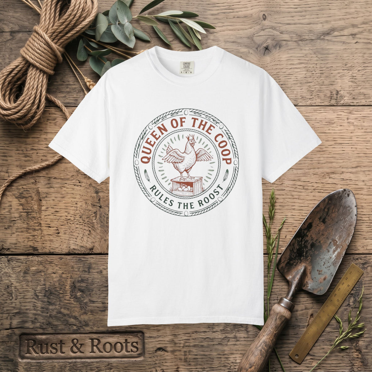 Queen of the Coop T-Shirt – Vintage Farm Chicken Tee ("Queen of the Coop Rules the Roost")