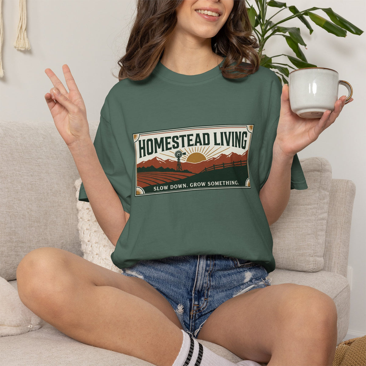 Homestead Living T-Shirt — 'Slow Down, Grow Something' Rustic Farm Tee