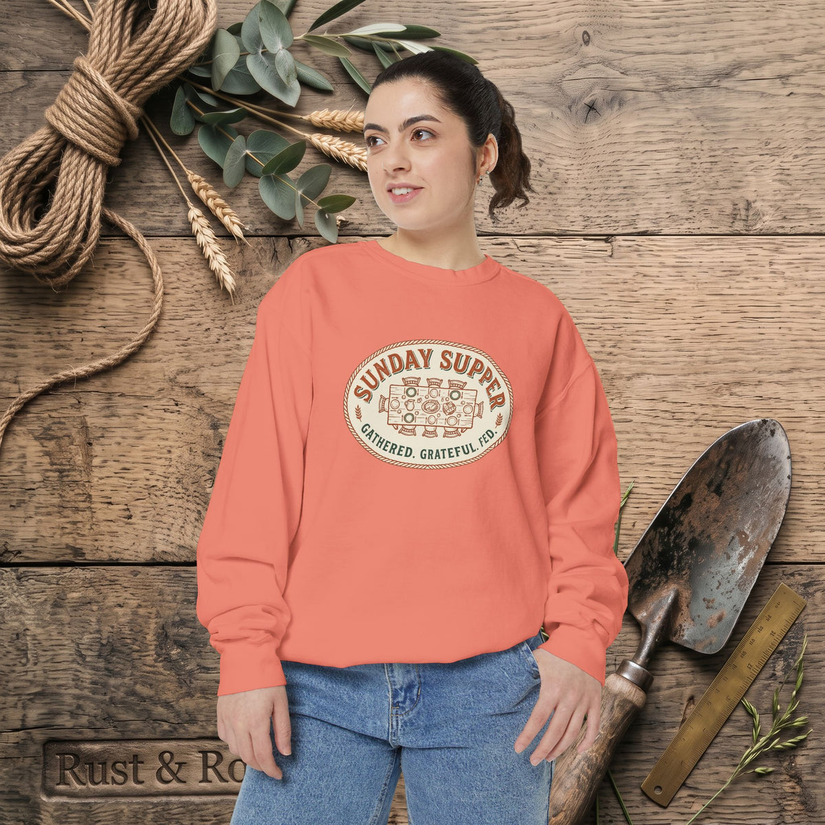 Sunday Supper Sweatshirt - Gathered Grateful Fed Family Meal Crewneck