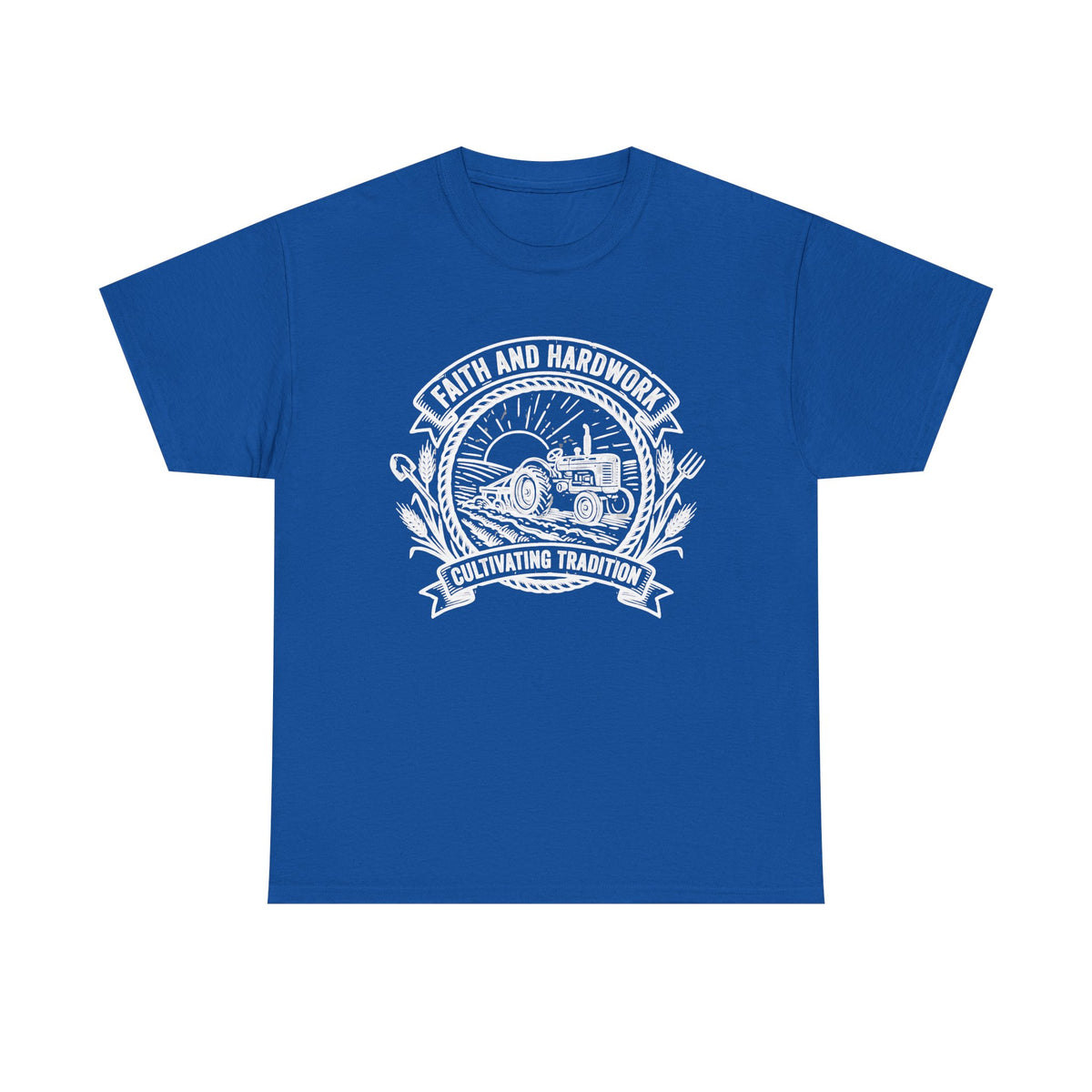 Tractor Farm Tee — "Faith and Hardwork, Cultivating Tradition" Vintage Farm Crew Shirt