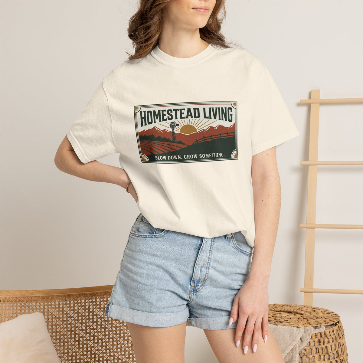 Homestead Living T-Shirt — 'Slow Down, Grow Something' Rustic Farm Tee