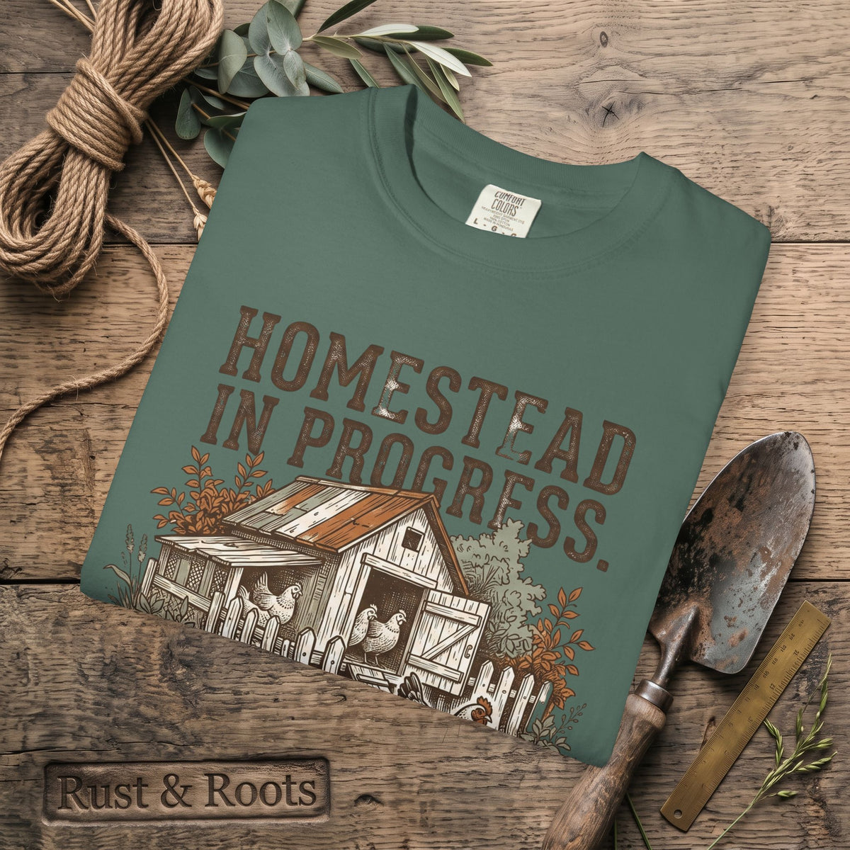 Homestead in Progress T-Shirt — "We’re All Just Winging It" Farmhouse Chicken Tee