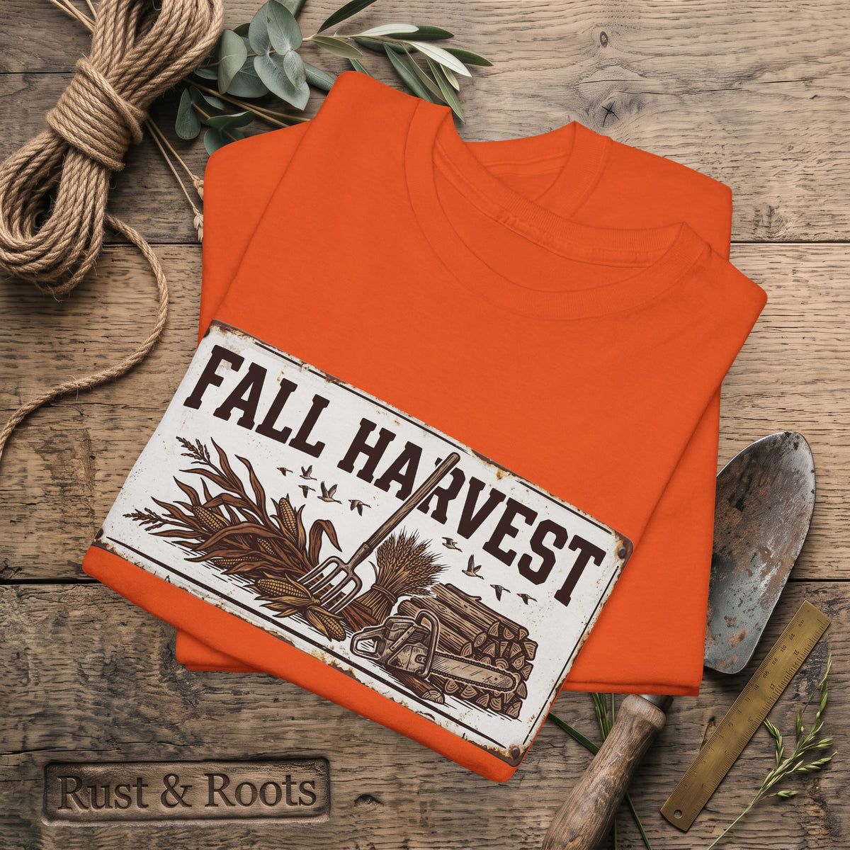 Fall Harvest Tee — Rustic Pumpkin & Scarecrow Autumn Farm Shirt