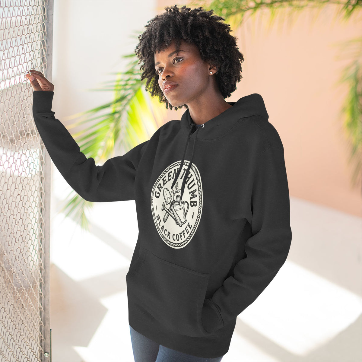 Coffee Logo Hoodie — “Green Thumb Black Coffee” Graphic Pullover