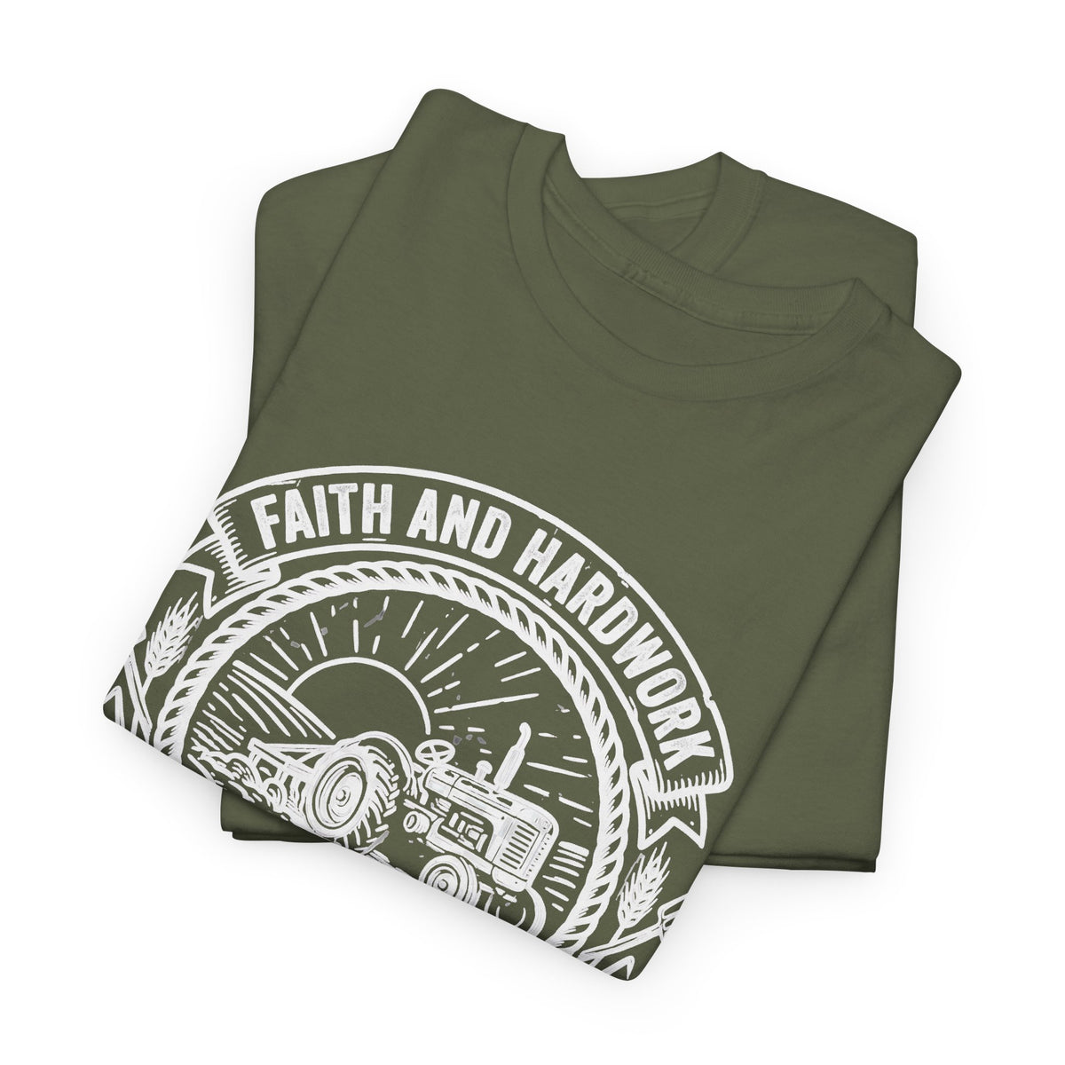Tractor Farm Tee — "Faith and Hardwork, Cultivating Tradition" Vintage Farm Crew Shirt