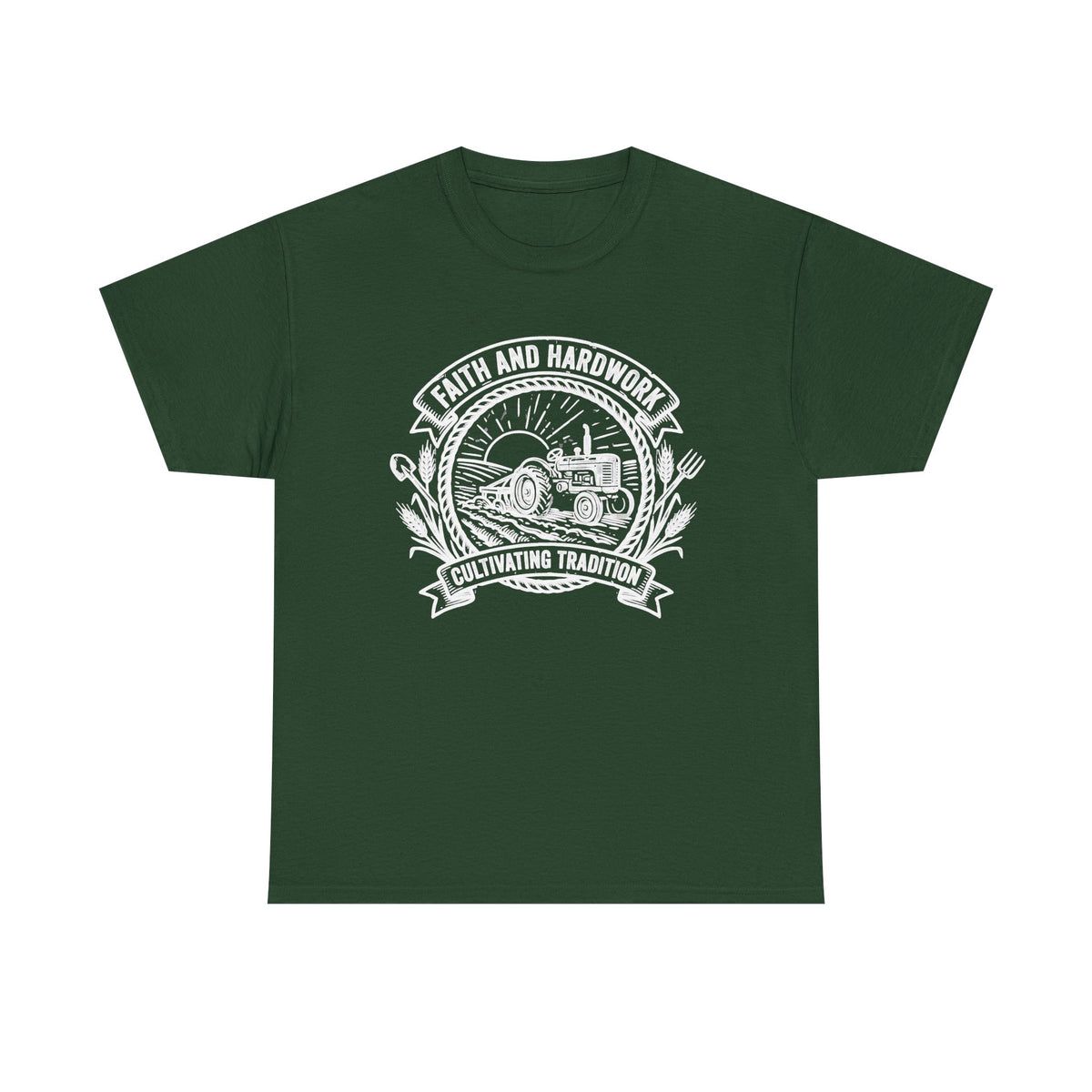 Tractor Farm Tee — "Faith and Hardwork, Cultivating Tradition" Vintage Farm Crew Shirt